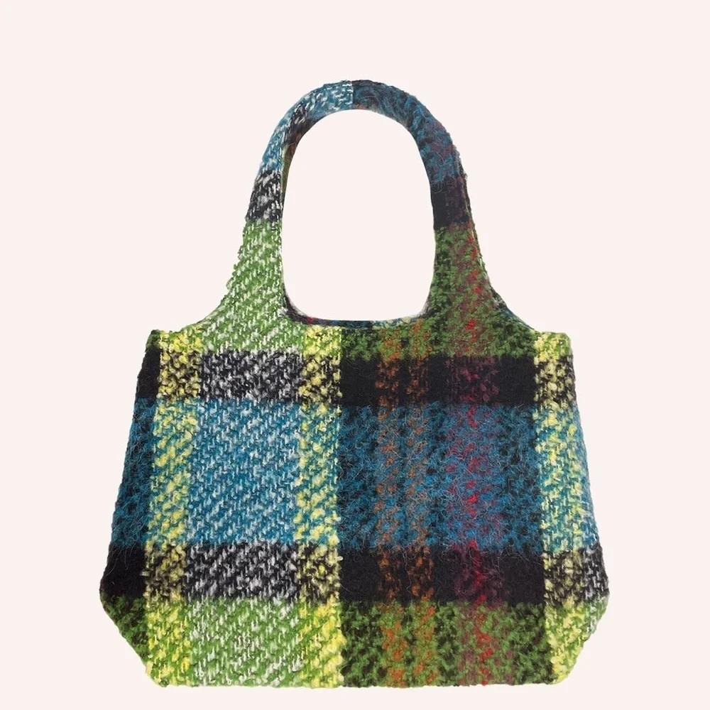Anna Sui Plaid Tote Bag-Fern Multi